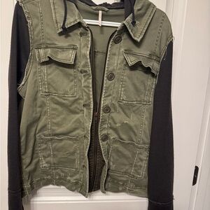 Free PeopleGreen and Black Hooded Military Jacket Size Large